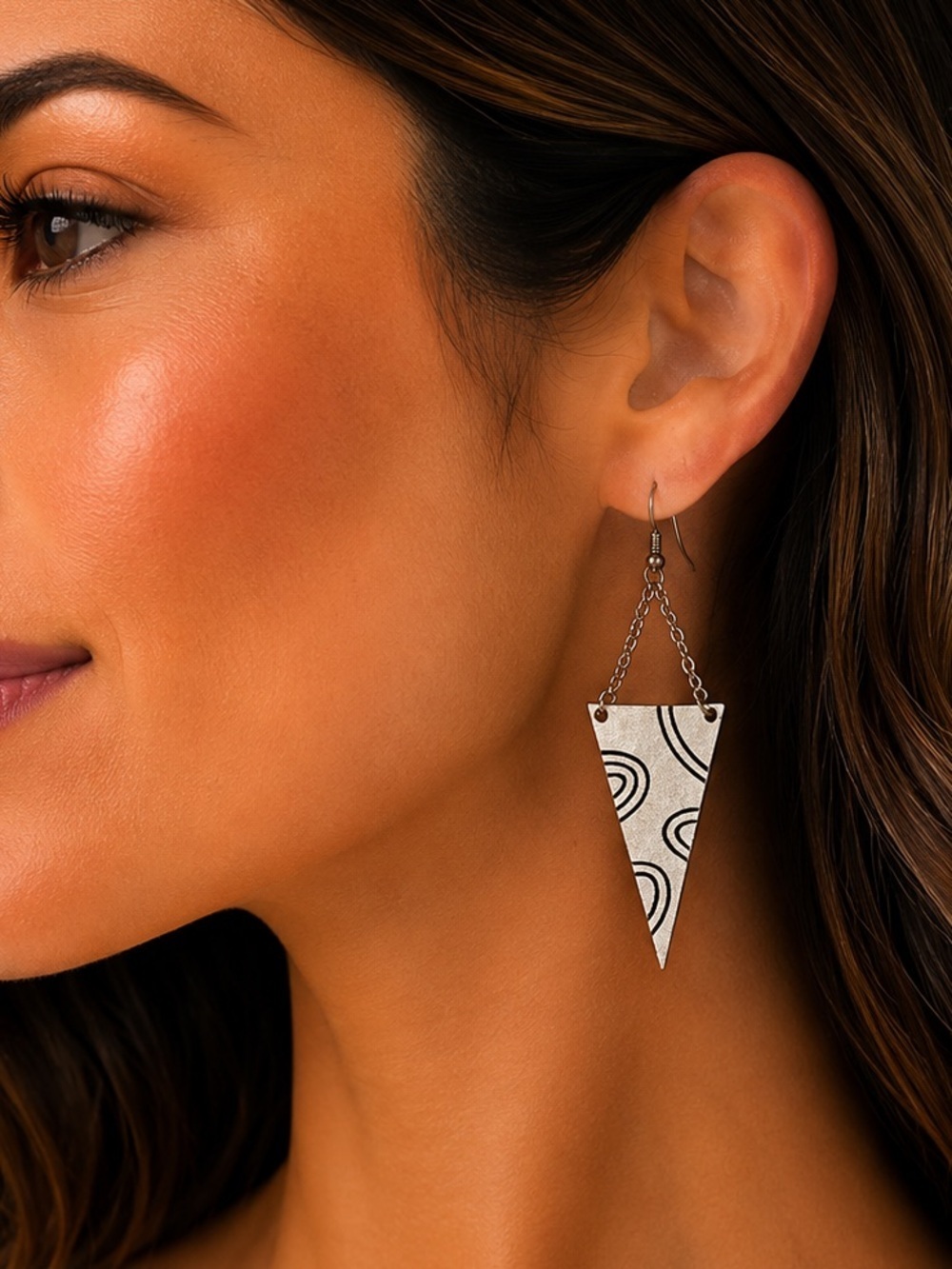 Boho Artsy Funky Unique Triangle Shape Brushed Gold Tone Dangle Earrings